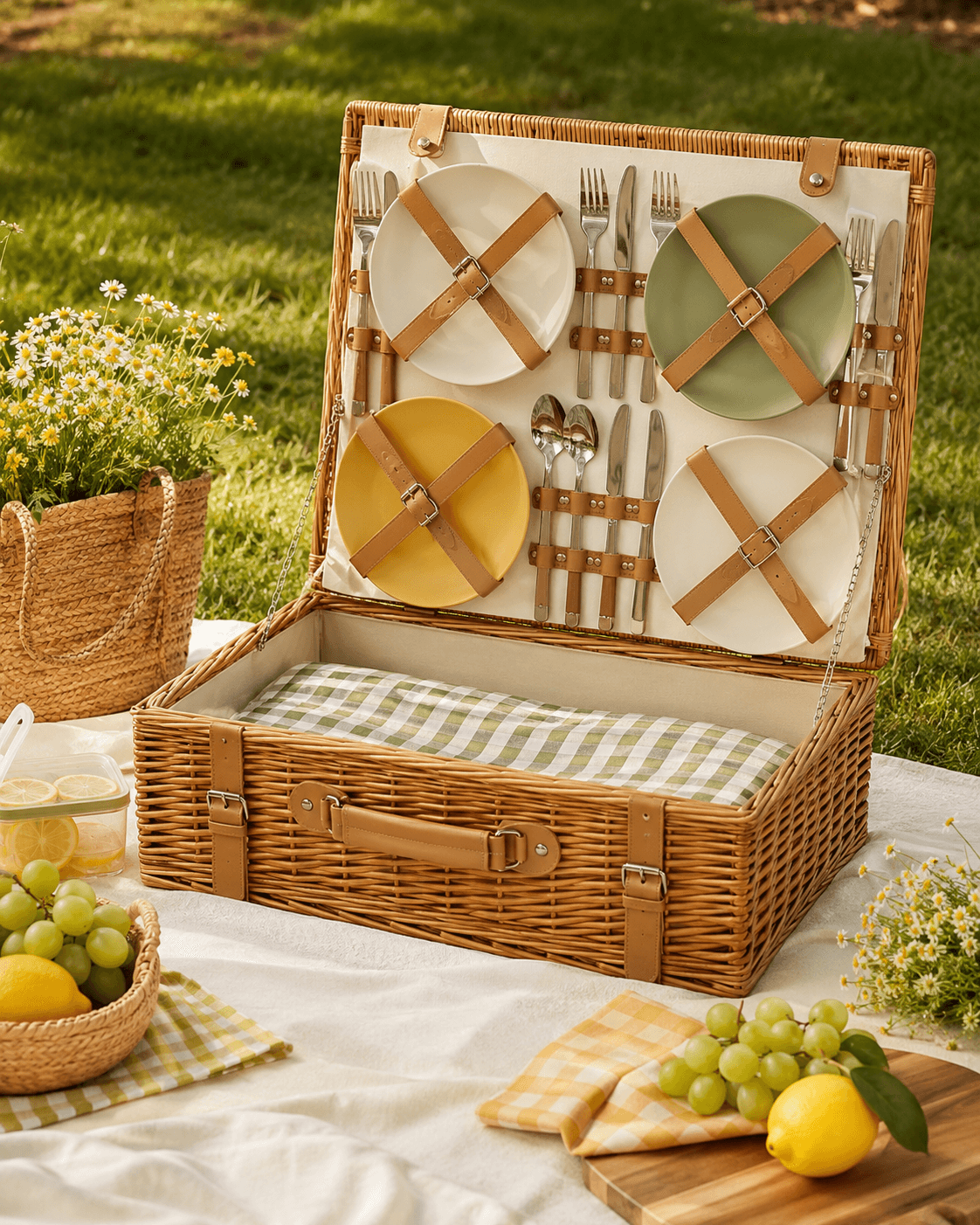 Classic Picnic Basket 4-Person arranged for an outdoor table